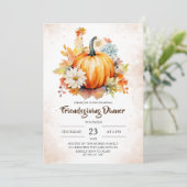 カボチャのFriendsgivingディナーフローラル水彩画 招待状 (スタンド正面)
