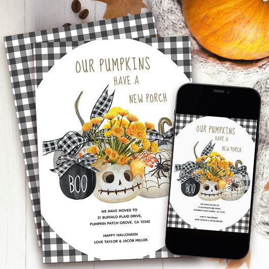 カボチャは新しいポーチファームハウスハロウィーンムービングを持っている 案内状