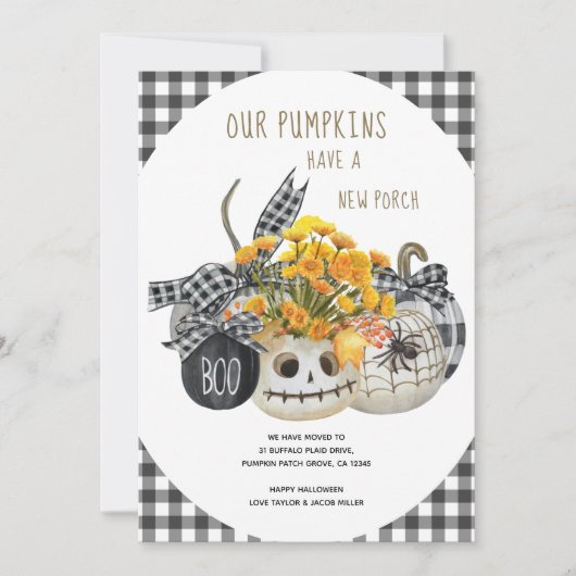 カボチャは新しいポーチファームハウスハロウィーンムービングを持っている 案内状 (正面)