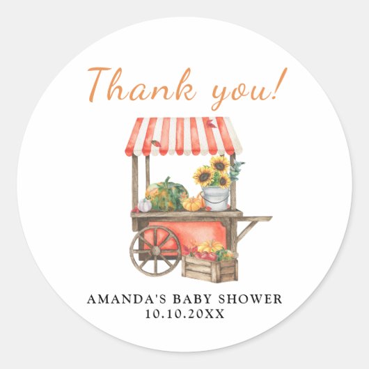 カボチャは途中ベビーシャワーありがとう ラウンドシール (正面)