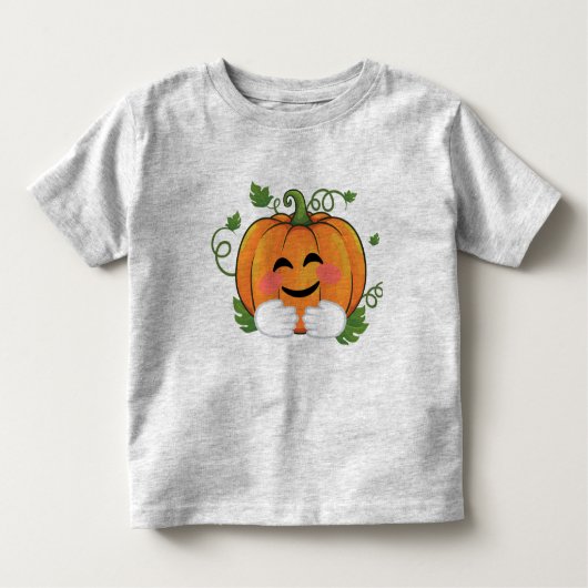 カボチャはEmojiの感謝祭のハロウィンのワイシャツを抱き締めます トドラーTシャツ (正面)