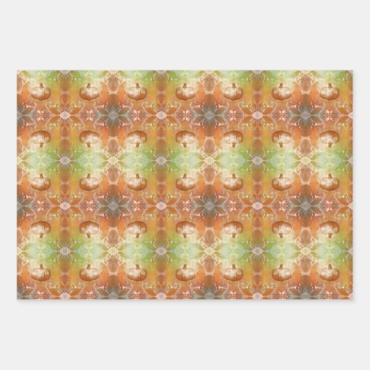 カボチャひまわりバーンスレッドオレンジヴィンテージテクスチャ ラッピングペーパーシート (正面)