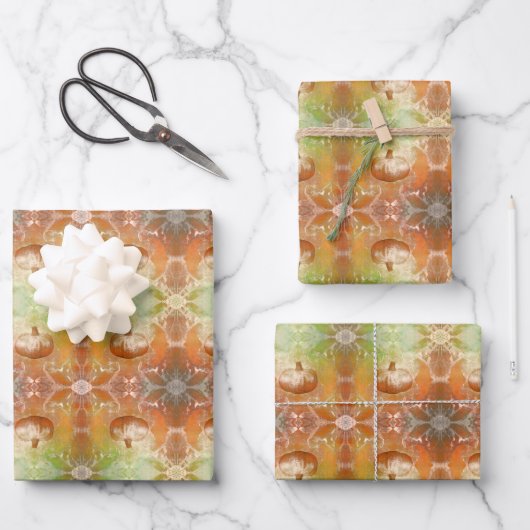 カボチャひまわりバーンスレッドオレンジヴィンテージテクスチャ ラッピングペーパーシート (正面)