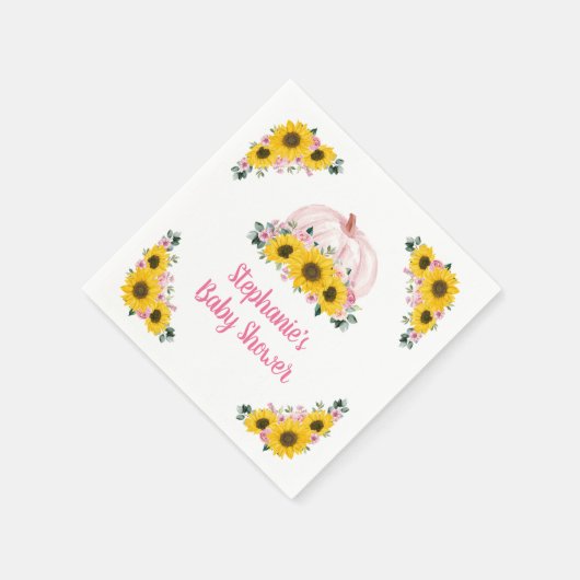 カボチャひまわりピンクフローラ秋ベビーシャワー スタンダードカクテルナプキン (角)