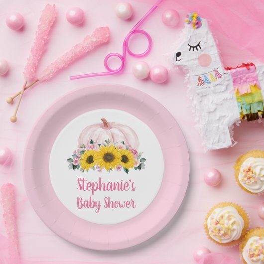 カボチャひまわりピンクフローラ秋ベビーシャワー ペーパープレート (パーティー)