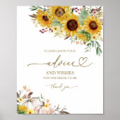 カボチャひまわりブライダルシャワーアドバイスカードサイン ポスター (正面)