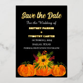 カボチャひまわり素朴写真QRコード結婚ズ 箔招待状 (正面)