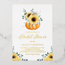 カボチャひまわり素朴秋ブライダルシャワー 箔招待状