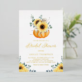 カボチャひまわり素朴秋ブライダルシャワー 箔招待状 (立ち正面)