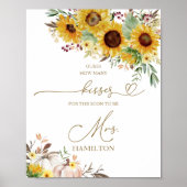 カボチャひまわり花どのように多くのキスサイン ポスター (正面)