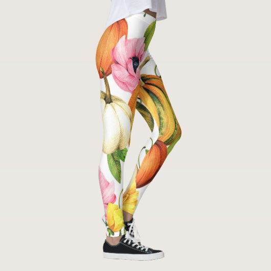 カボチャひまわり花:水彩パターンデザイン レギンス (右)