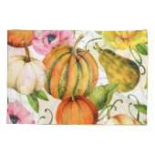 カボチャひまわり花：水彩パターンデザイン 枕カバー (裏面)