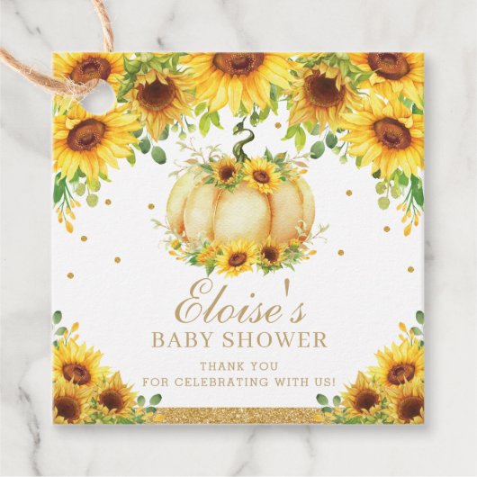 カボチャひまわり赤ちゃんシャワー誕生日ありがとう フェイバータグ (正面)