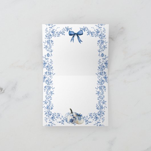 カボチャほこりっぽい青お洒落フローラ赤ちゃんシャワー サンキューカード (内部)