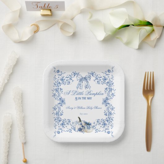 カボチャほこりっぽい青お洒落フローラ赤ちゃんシャワー ペーパープレート (ウェディング)