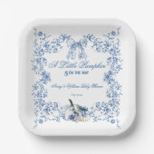 カボチャほこりっぽい青お洒落フローラ赤ちゃんシャワー ペーパープレート (正面)