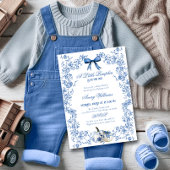 カボチャほこりっぽい青お洒落フローラ赤ちゃんシャワー 招待状