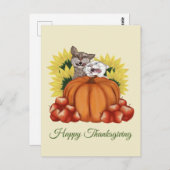 カボチャやひまわりで感謝祭の猫たち ポストカード (正面/裏面)