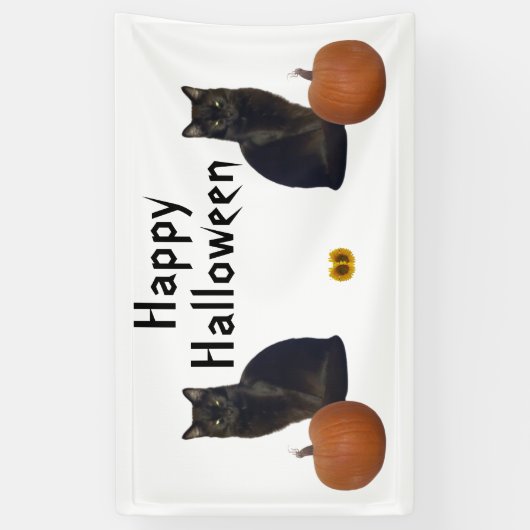 カボチャやひまわりの黒猫 横断幕 (縦)