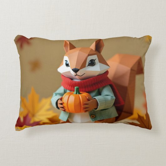 カボチャよくはしゃぐの折り紙リス | 秋スロー アクセントクッション (正面)