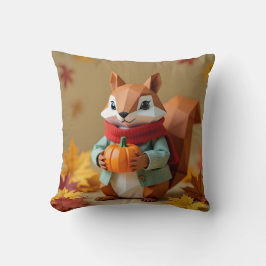 カボチャよくはしゃぐの折り紙リス | 秋スロー クッション (正面)