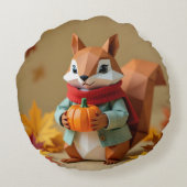 カボチャよくはしゃぐの折り紙リス | 秋スロー ラウンドクッション (裏面)