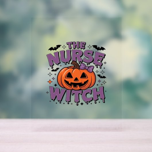 カボチャよくはしゃぐの魔女を使ったデザイン アクリルサイン (ニュートラル)