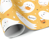 カボチャをオレンジに乗せた可愛いハロウィーン幽霊 ラッピングペーパー (ロールコーナー)