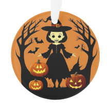 カボチャをセッティングしたハロウィン不気味の魔女