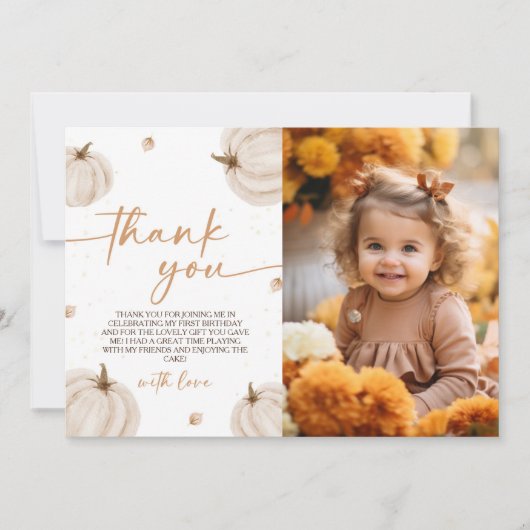 カボチャをテーマにした誕生日写真サンキューカード 招待状 (正面)