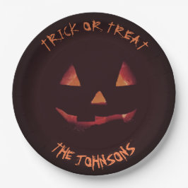 カボチャをトリックまたは治療ハローウィンパーティあなたの名前 ペーパープレート