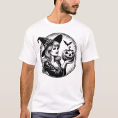 カボチャを保持する魔女 Tシャツ (正面)