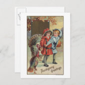 カボチャを抱える子供たち、七面鳥 ポストカード (正面/裏面)