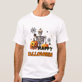 カボチャを持ったスケルトン Tシャツ (正面)