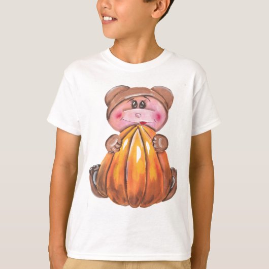 カボチャを持つハロウィンのベビーくま Tシャツ (正面)