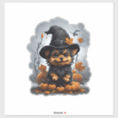 カボチャを持つヨークシャーの子犬の漫画。 シール (シート)