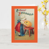 カボチャを持つヴィンテージの女の子 カード (黄色い花)