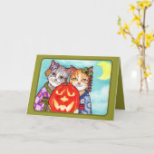 カボチャを持つ日本のな猫 カード (黄色い花)