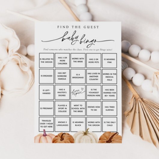 カボチャを見つけるゲストベビービンゴゲームカード 招待状