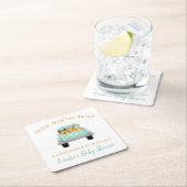 カボチャを途中に持つ古いトラック秋ベビーシャワー スクエアペーパーコースター (インサイチュ)