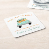 カボチャを途中に持つ古いトラック秋ベビーシャワー スクエアペーパーコースター (アングル)