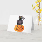 カボチャイラストレーションに坐っているハロウィン猫 カード (黄色い花)