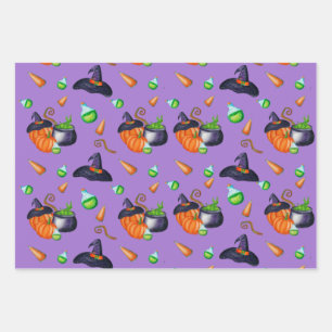 カボチャウィッチハットキャンディデザインパーフェクトハロウィーン ラッピングペーパーシート