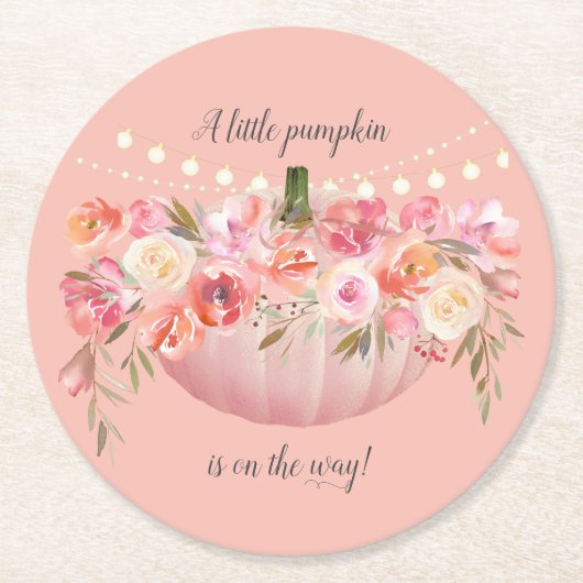 カボチャエレガントのベビーガールシャワー ラウンドペーパーコースター (正面)
