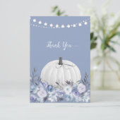 カボチャエレガントの赤ちゃんシャワーありがとうほこりっぽい青 サンキューカード (スタンド正面)