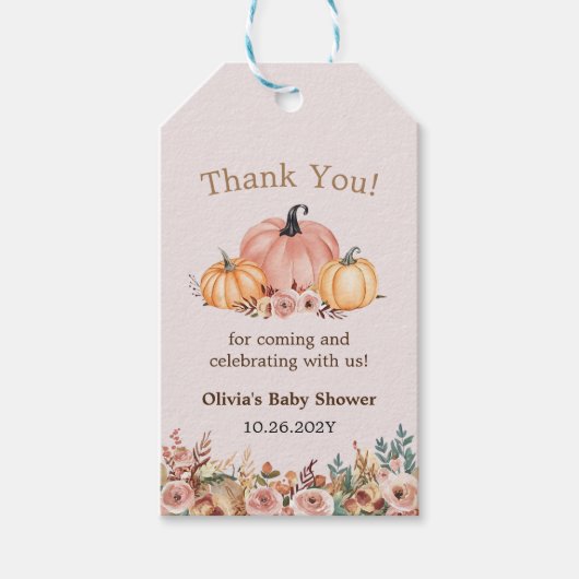 カボチャエレガントの赤ちゃんシャワーありがとうラベル ギフトタグ (正面)