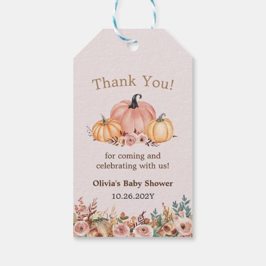 カボチャエレガントの赤ちゃんシャワーありがとうラベル ギフトタグ (裏面)