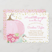 カボチャエレガントの赤ちゃんシャワー水色ピンク金ゴールド 招待状 (正面/裏面)
