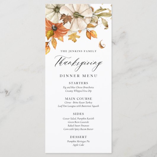 カボチャエレガント感謝祭メニュー メニュー (正面)