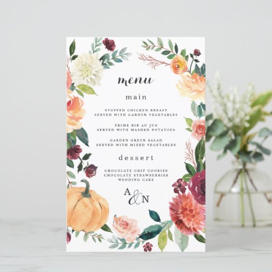 カボチャエレガント秋フローラ結婚のメニューカード (スタンド正面)